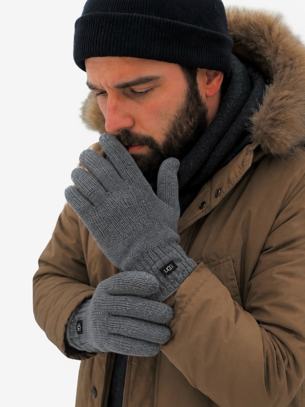 UGG Rib Knit Wool Blend Stretch Tech Gloves Heathered Gray One Size Brand NWT!